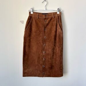 Vintage Ralph Lauren 100% Leather Suede Dark Brown Long Skirt Size 6 (25 x 27)